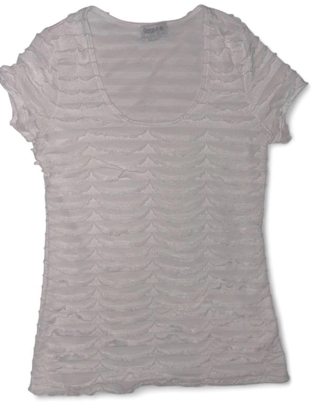 Vintage White Fairycore Ruffled Scoop Neck Short Sleeve Top